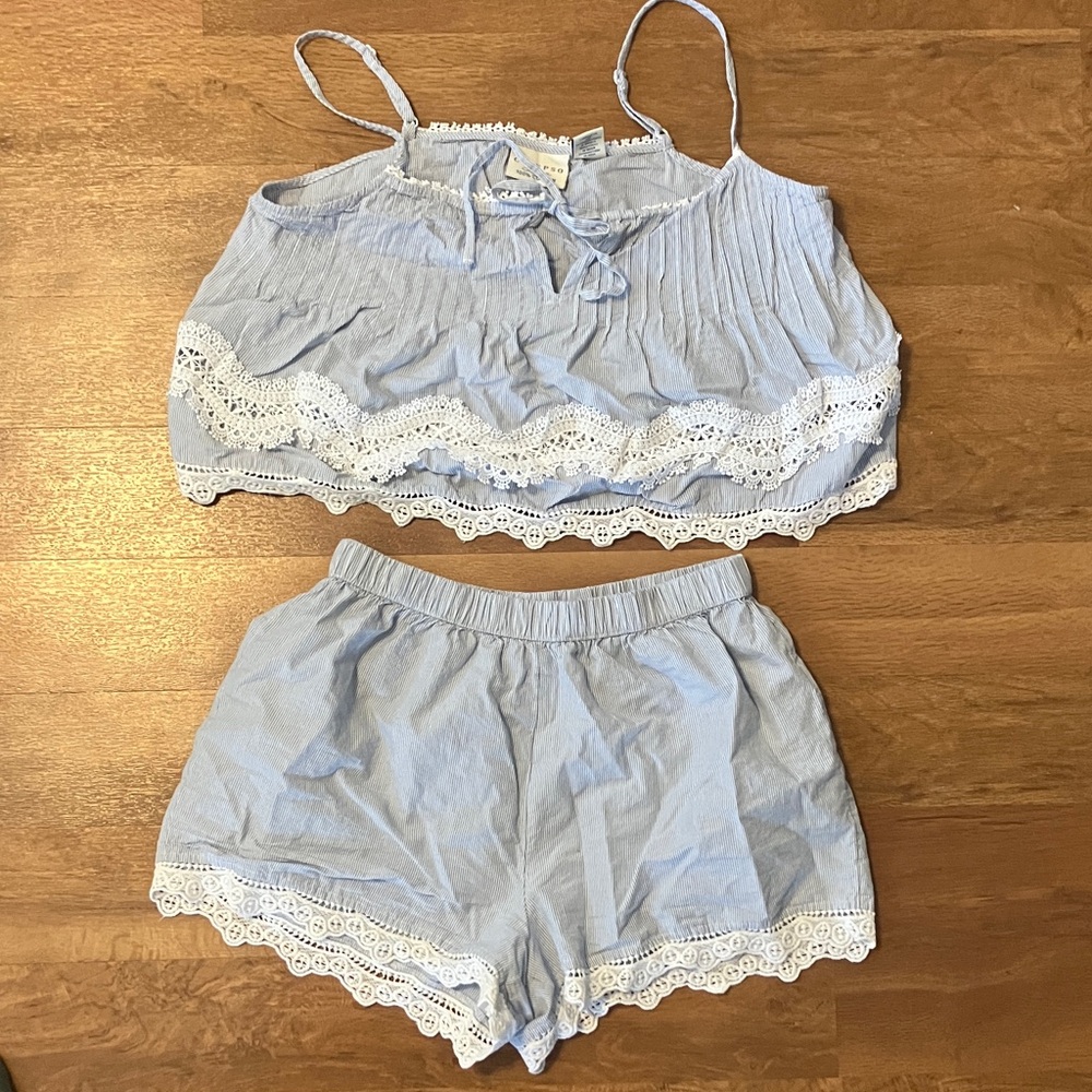 Calypso St. Barth Blue Lace Trim Pajama Set